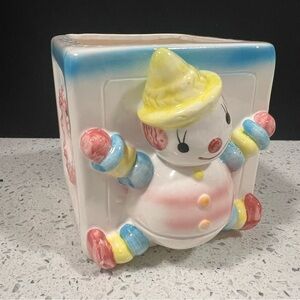 Vintage RELPO Alphabet Block Planter with Clown | 4" | Made in Japan | Kitschy